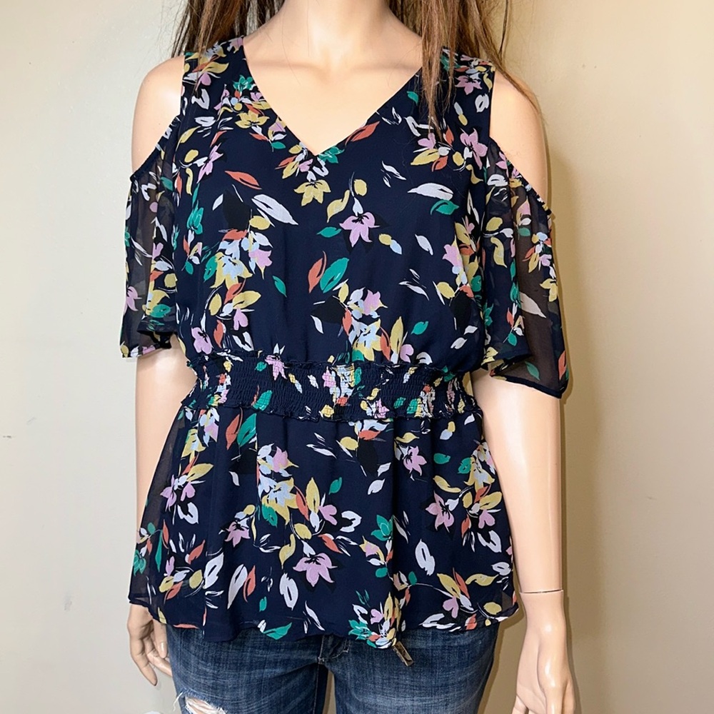 Lane Bryant Sz 22 Floral Blue Cold Shoulder